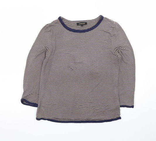 Additional front view of Jaeger Women Beige and Navy Striped Jersey Long Sleeve Top, size S