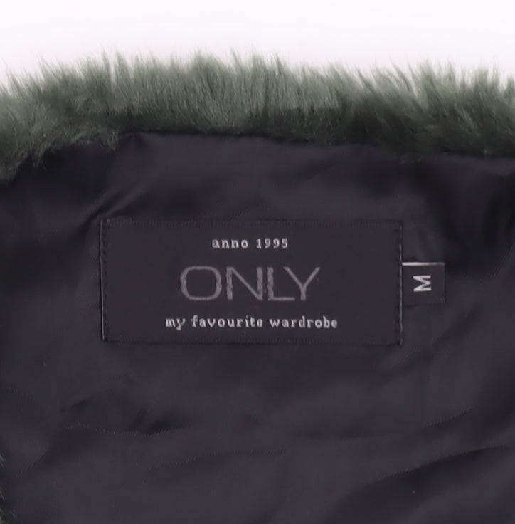 Brand and care label for Only Women's Green Faux Fur Waistcoat, size M, Sleeveless Gilet