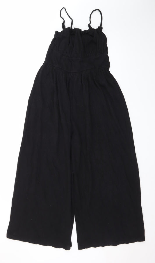 Additional front view of ASOS DESIGN Women's Black Cotton Wide Leg Jumpsuit, size 6