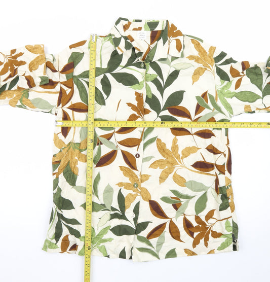 John Lewis Women’s Multicoloured Leaf Print Cotton Button-Up Shirt Size 10