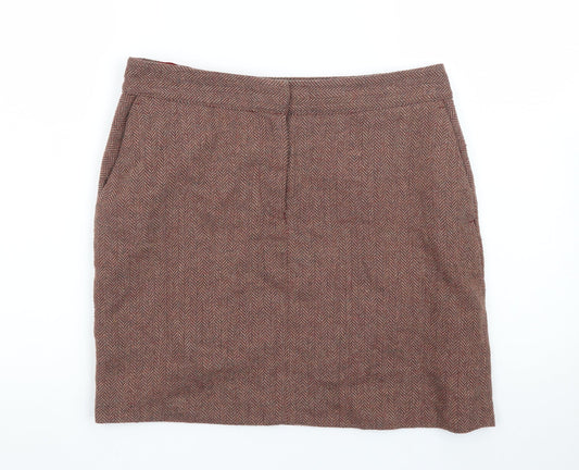 Next Women Brown Tweed Pencil Skirt Size 10 Wool Blend
