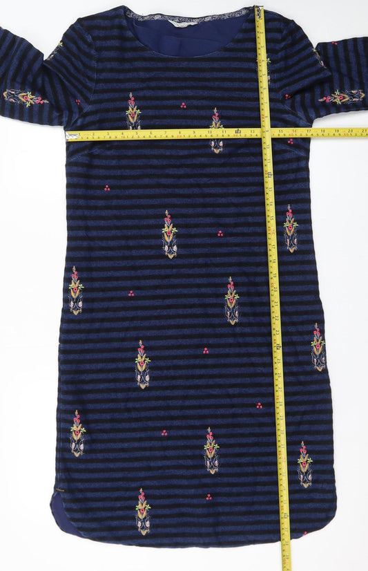 White Stuff Women’s Blue Embroidered Stripe Shift Dress Size 10