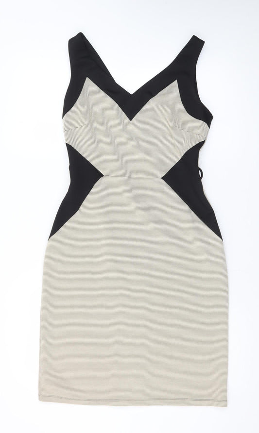 Additional front view of Dorothy Perkins Women Beige Black Bodycon Dress, size 10