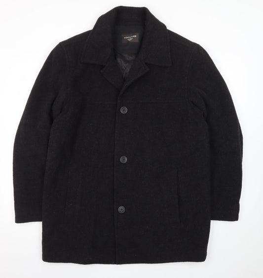 Dockers Men's Black Wool Blend Mid-Length Overcoat M