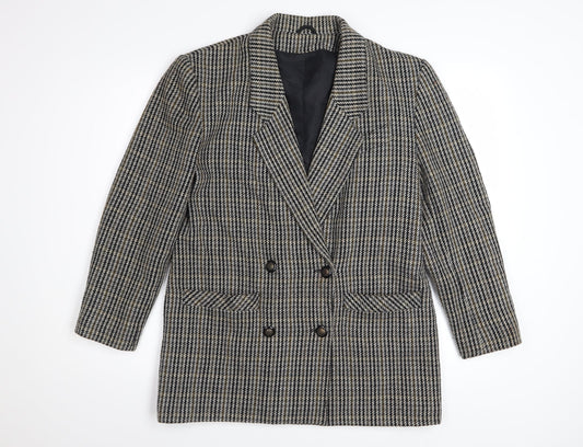 Dorothy Perkins Women Grey Houndstooth Wool Blend Double-Breasted Blazer UK 12