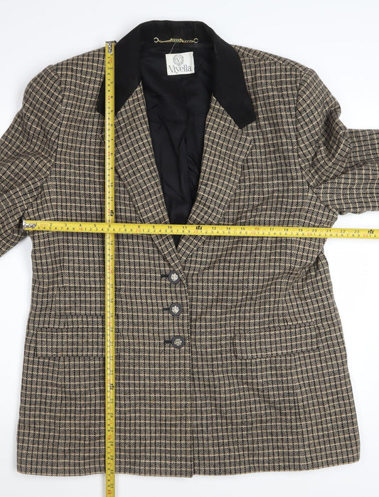 Viyella Womens Brown Check Wool Blazer Jacket UK 18 Classic Tweed