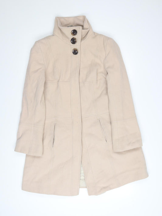 Next Womens Beige Wool Blend Long Overcoat Size 14 Classic