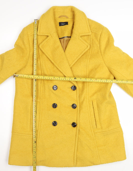 M&Co Women Yellow Wool Blend Pea Coat Size 14 Button Mid-Length