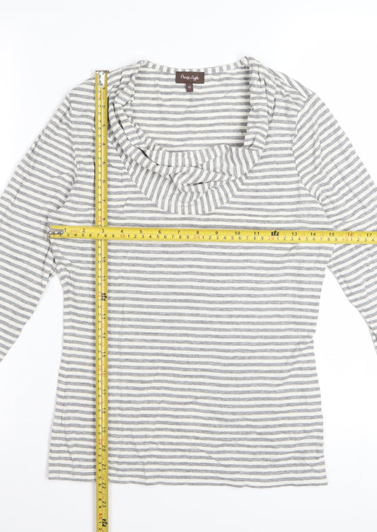 Phase Eight Women’s Grey Striped Cowl Neck 3/4 Sleeve Top Size 10