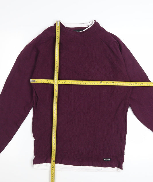Threadbare Men's Purple Cotton Blend Crew Neck Jumper Size S