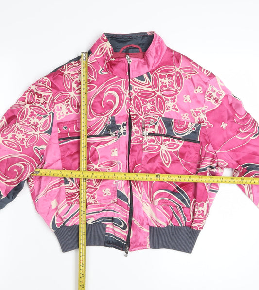 Apriori Women's Pink Floral Bomber Jacket Size 14 Satin Zip-Up