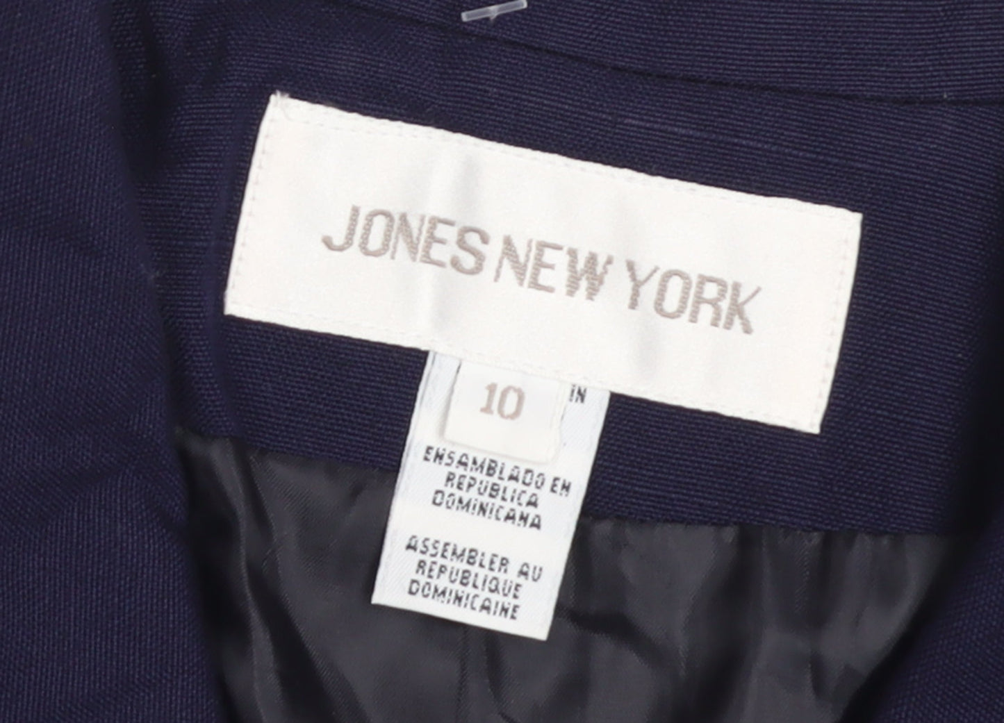 Jones New York Women Navy Double-Breasted Blazer Size 10 Linen Blend
