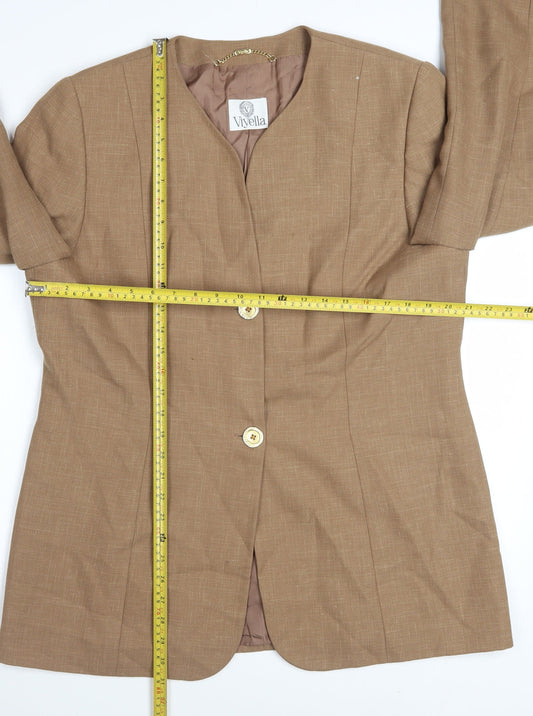 Viyella Women’s Brown Wool Blend Classic Blazer UK 16 Vintage Mid-Length