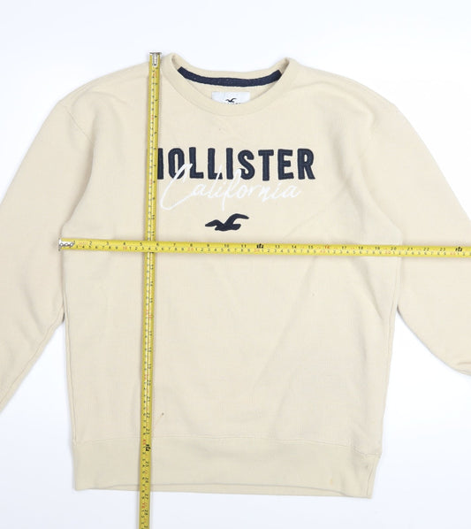 Hollister Men Beige Crew Neck Sweatshirt M Cotton Blend Classic Style