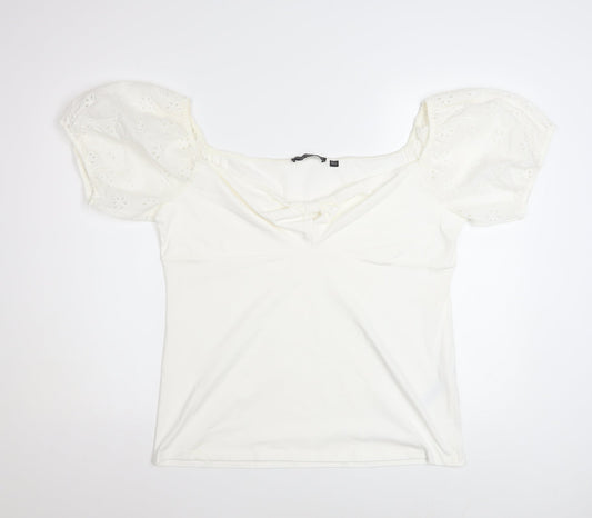 Dorothy Perkins Women's Ivory Puff Sleeve Bow Blouse Size 20