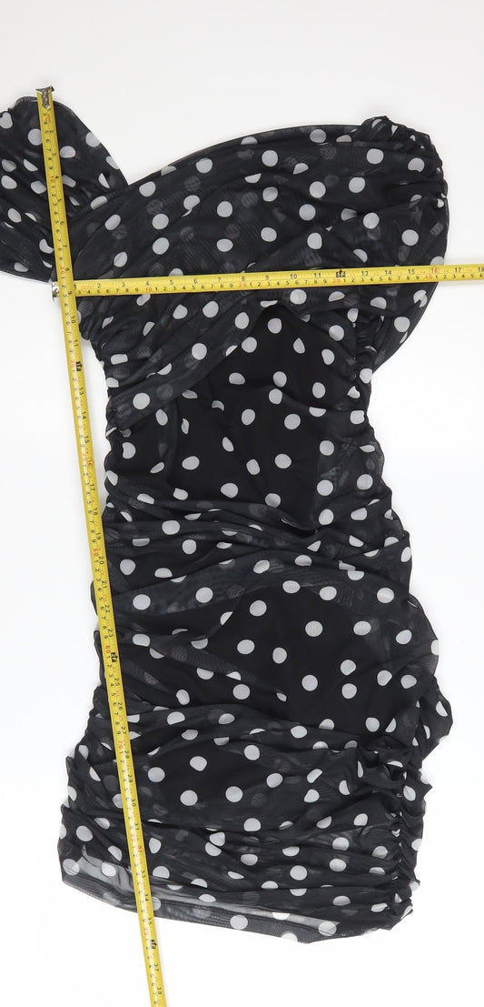 Marks and Spencer Women Black Polka Dot One Shoulder Bodycon Dress Size 12