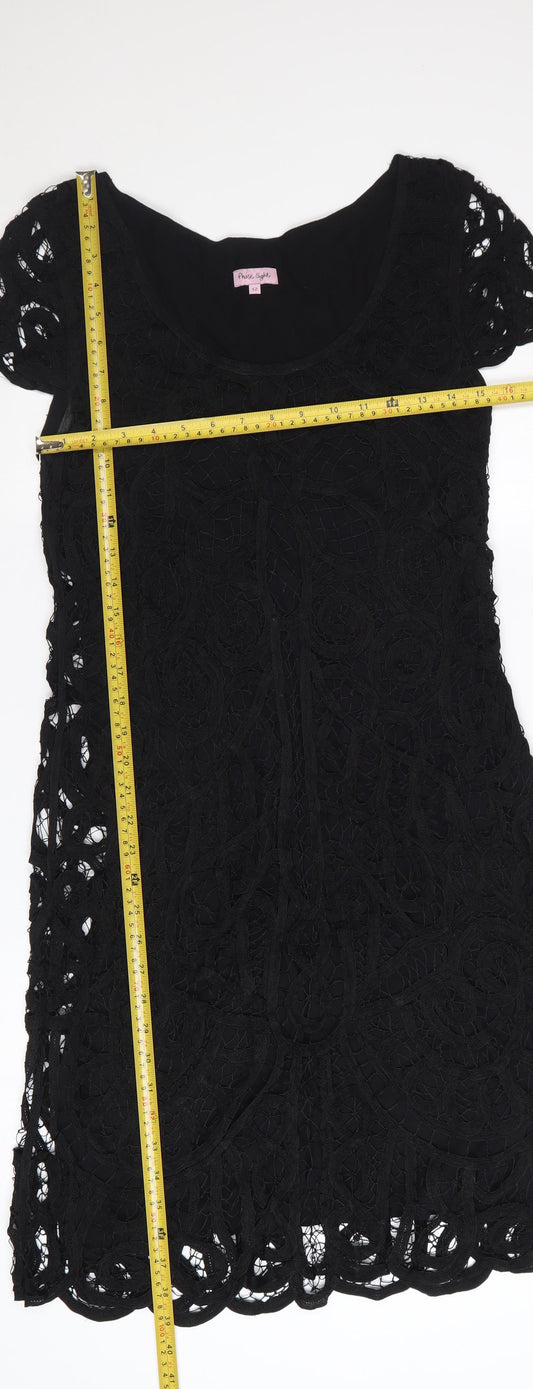 Phase Eight Women Black Lace Shift Dress Size 12 Short Sleeve Formal