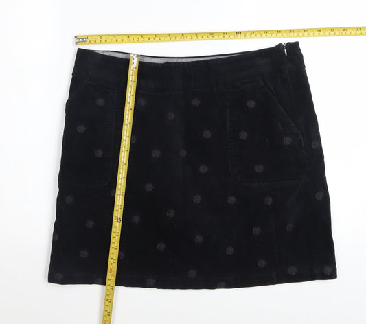 White Stuff Women's Black Corduroy Polka Dot A-Line Skirt UK 12