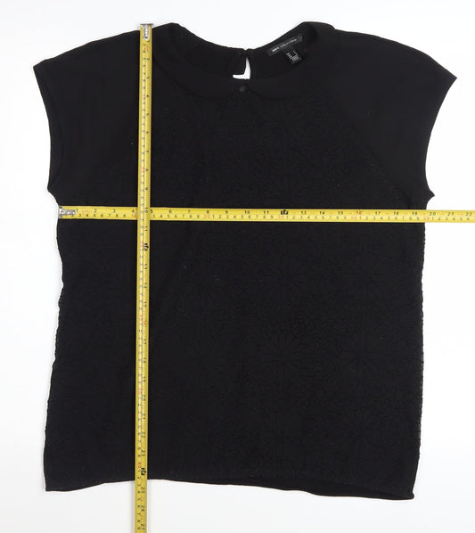 MNG Collection Women Black Collared Short Sleeve Blouse Size L