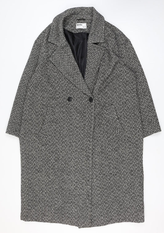 Primark Rita Ora Women Grey Herringbone Long Tweed Overcoat Size L 14-16