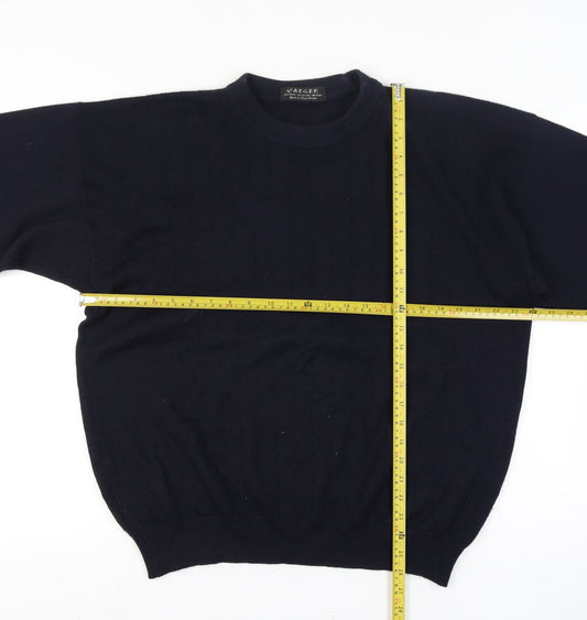 Jaeger Men's Blue Wool Blend Crew Neck Pullover Jumper Medium