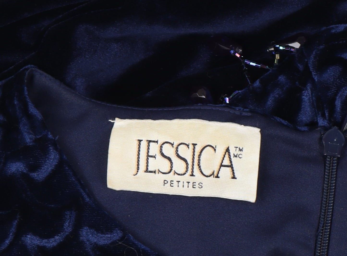 Jessica Petites Blue Velvet Beaded Sleeveless Knee Length Sheath Dress Size 16