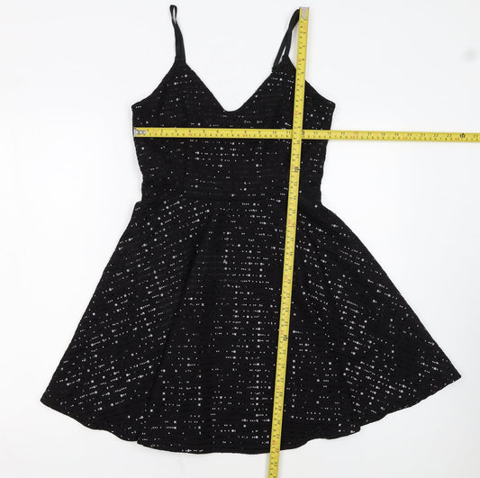 New Look Women Black Size 10 Sequin Fit & Flare Party Dress