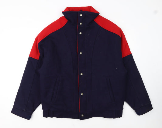 Woolrich Men's Blue and Red Wool Bomber Jacket M Winter Outdoor