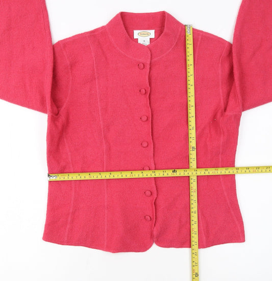 Talbots Womens Pink Wool Mock Neck Button Cardigan Medium