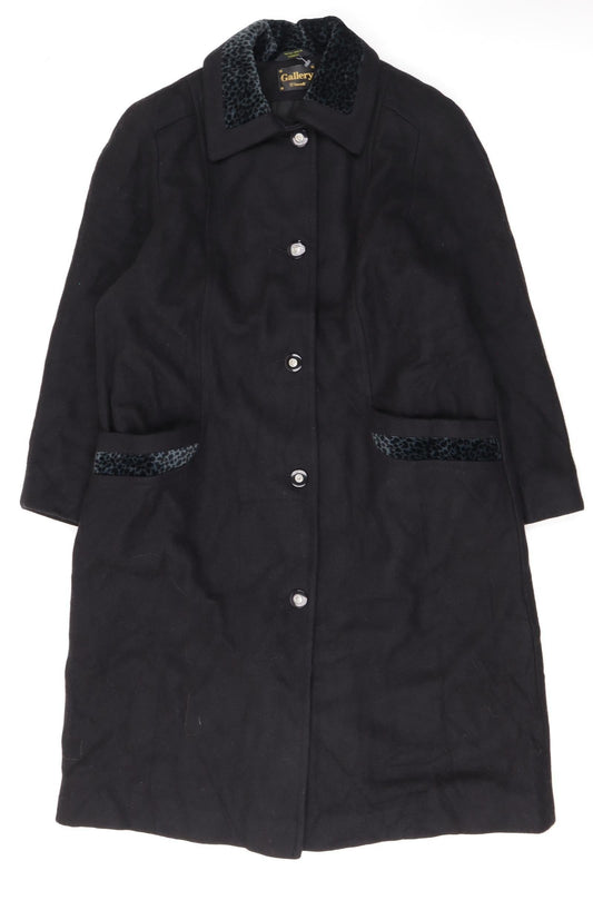 Additional front view of Gallery Women’s Black Wool Long Overcoat Petite, size UK 11-12