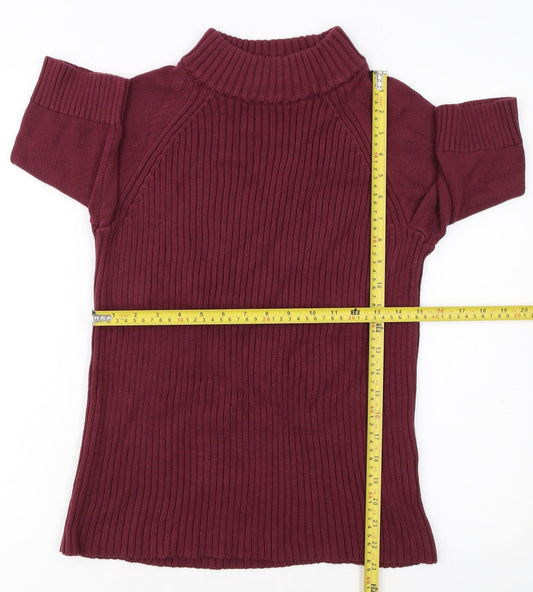 Lands' End Women Petite Burgundy Mock Neck Short Sleeve Cotton Jumper M