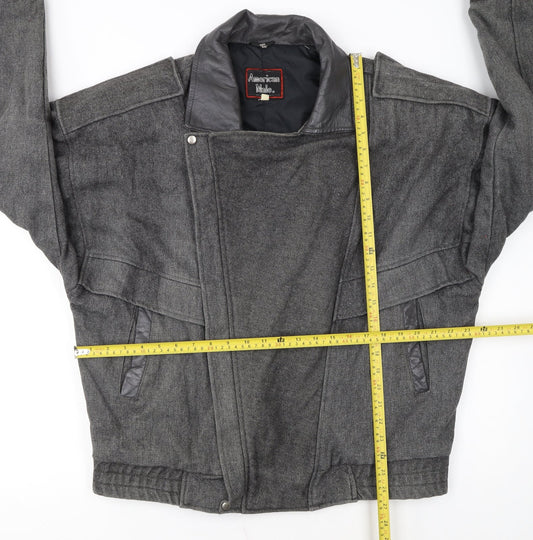 American Male Unisex Grey Wool Bomber Jacket L Classic Retro Style