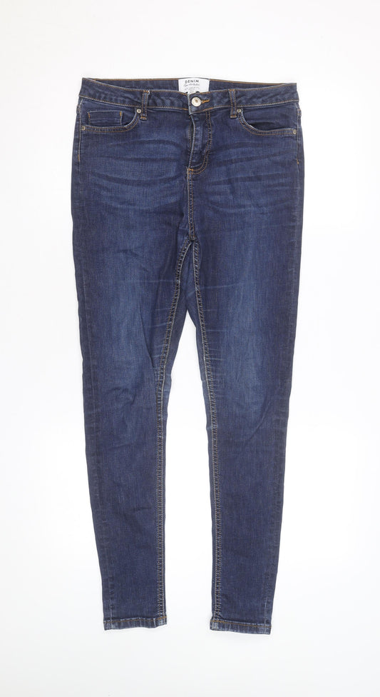 Pull&Bear Women's Blue Skinny Mid Rise Stretch Denim Jeans Size 12