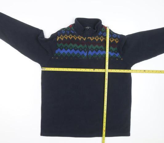 Cotton Traders Men's Blue Fair Isle Fleece 1/4 Zip Pullover Jumper L