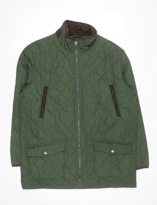 Aldon Mens Green Quilted Full Zip Mid-Length Jacket Size M
