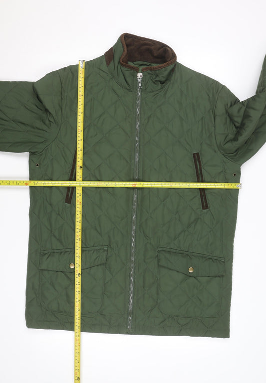 Aldon Mens Green Quilted Full Zip Mid-Length Jacket Size M