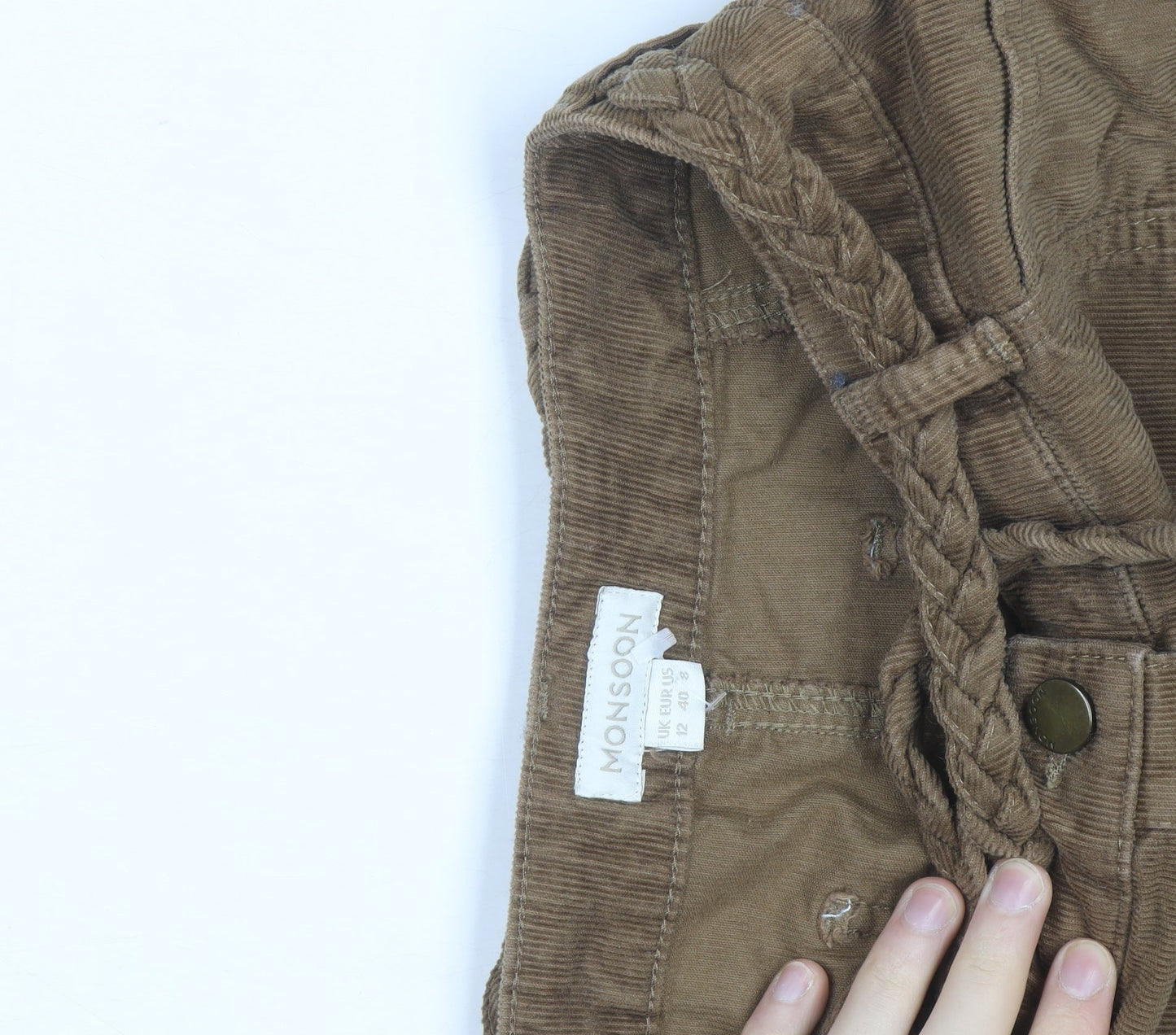 Monsoon Women Brown Corduroy A-Line Button Skirt Size 12