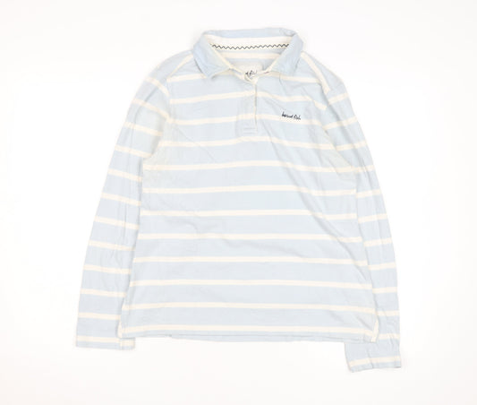 Weird Fish Women's Blue Striped Cotton Long Sleeve Polo Shirt Size 14