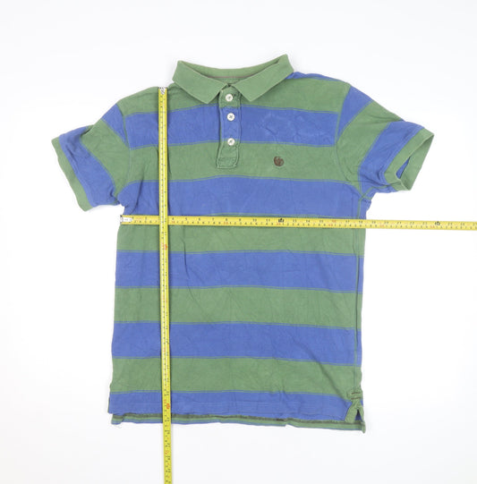 Fat Face Men’s Green Blue Striped Polo Shirt M Regular Fit Cotton