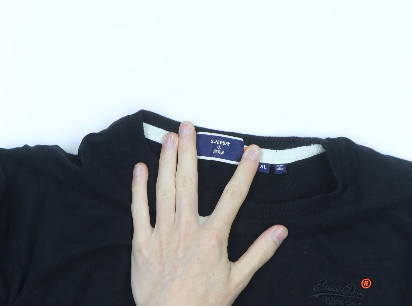 Superdry Men's Black Long Sleeve Cotton Crew Neck Top XL