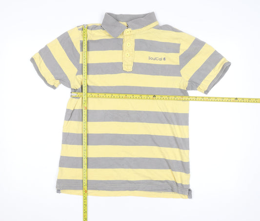 SoulCal Men's Yellow & Grey Striped Cotton Polo Shirt M