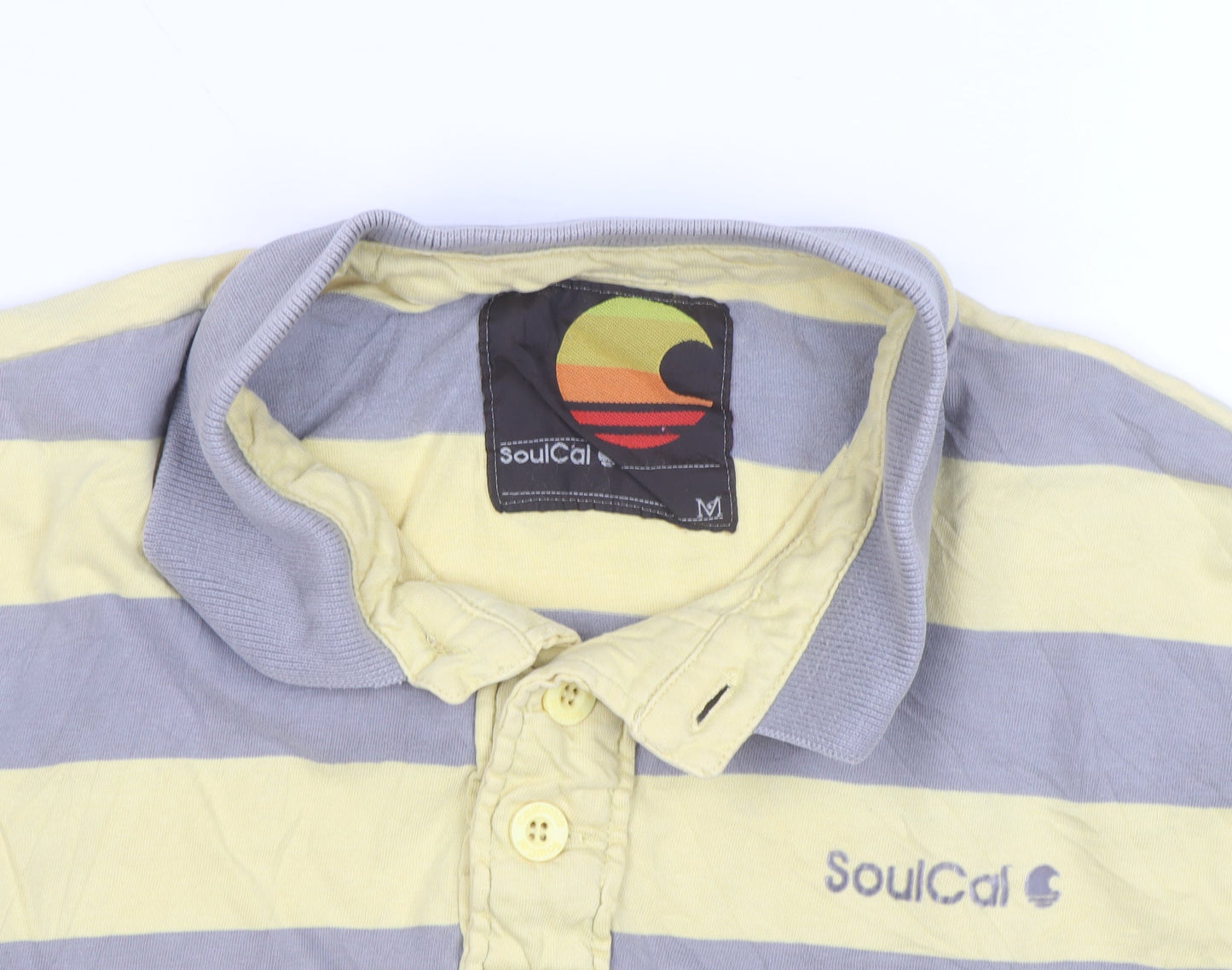 SoulCal Men's Yellow & Grey Striped Cotton Polo Shirt M