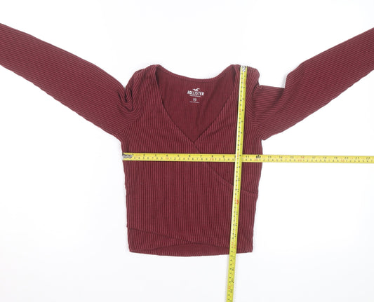 Hollister Womens Burgundy Wrap Ribbed Pullover Jumper XS
