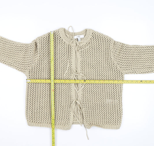 Marks and Spencer Women Beige Cotton Open-Knit Tie Cardigan M