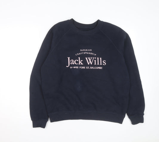 Additional front view of Jack Wills unisex adults blue l pullover sweatshirt with logo print