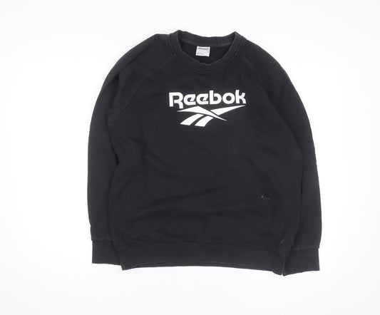Additional front view of Reebok unisex black medium pullover crew neck logo sweatshirt
