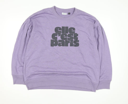 Additional front view of ELLE unisex adults purple graphic print crew neck sweatshirt l