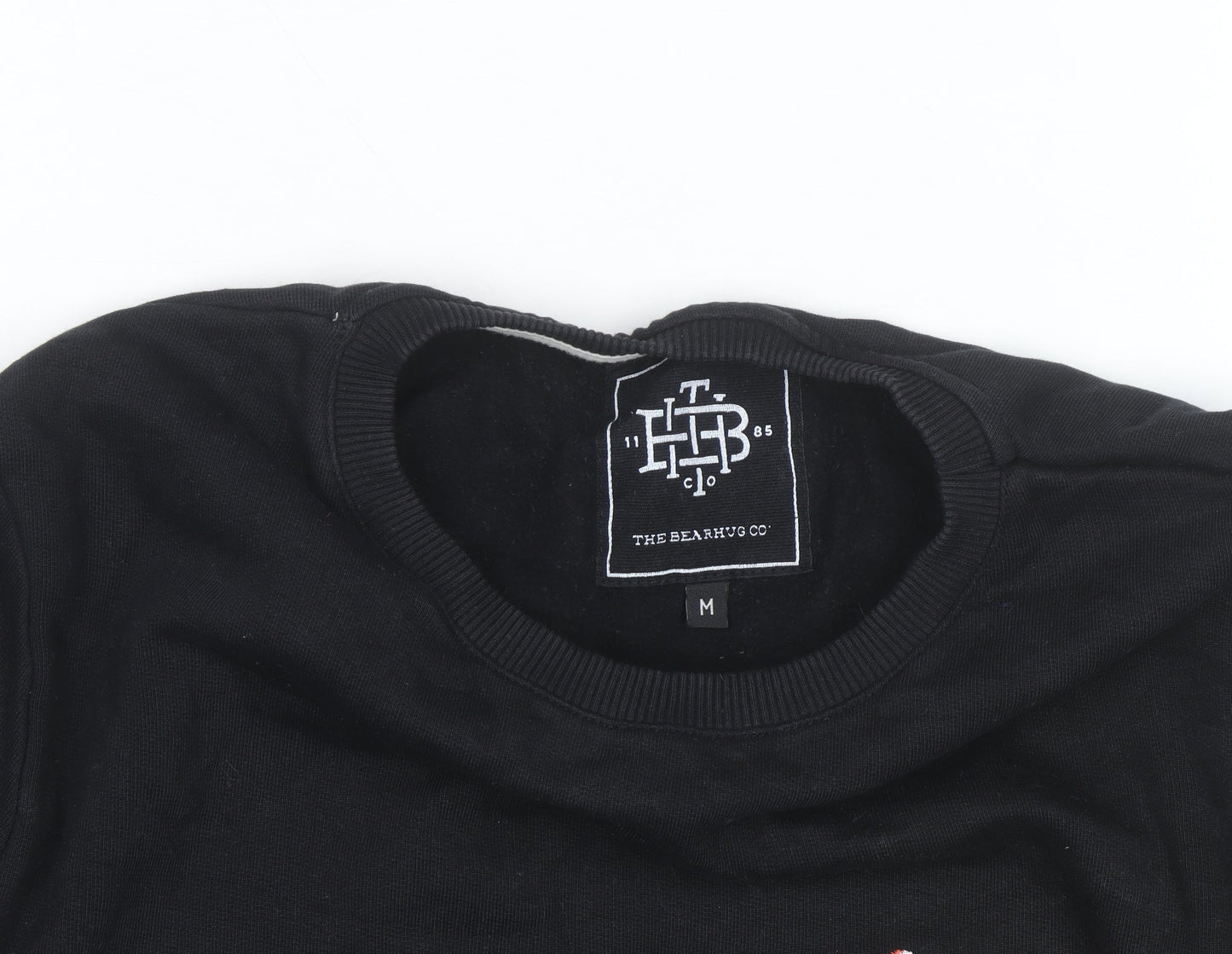 The Bearhug Co Men's Black Medium Crew Neck Embroidered Wolf Sweatshirt
