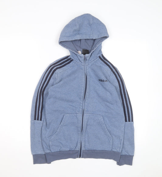 Additional front view of Adidas boys’ blue full zip hoodie, size 13-14, years cotton blend