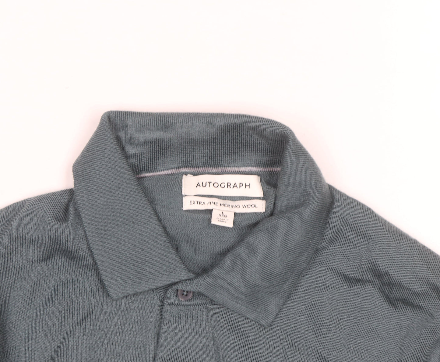 Marks and Spencer Autograph Men's Green Merino Wool Long Sleeve Polo Shirt L